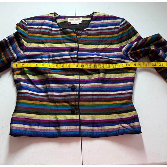 Maggy London Blazer Jacket Womens 8 Striped Silk Vintage Retro 80s Art To Wear - Picture 4 of 11